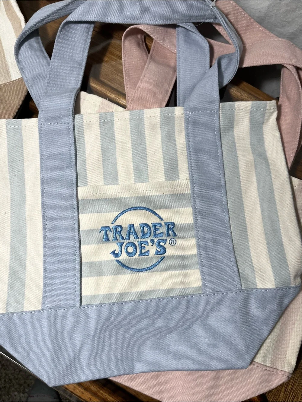 Trader Joe’s Striped Canvas Tote Bags- Pastel Bundle of 4 NWT viral collection - Picture 3 of 8